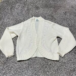 VINTAGE Sequin CARDIGAN SWEATER Jamie Scott White m